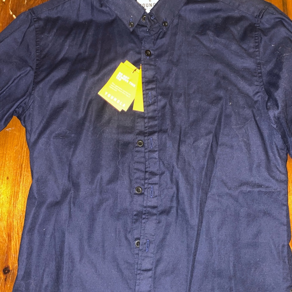 Men's YoungLA Wallstreet dress shirt Size Small Navy Blue - Picture 2 of 3
